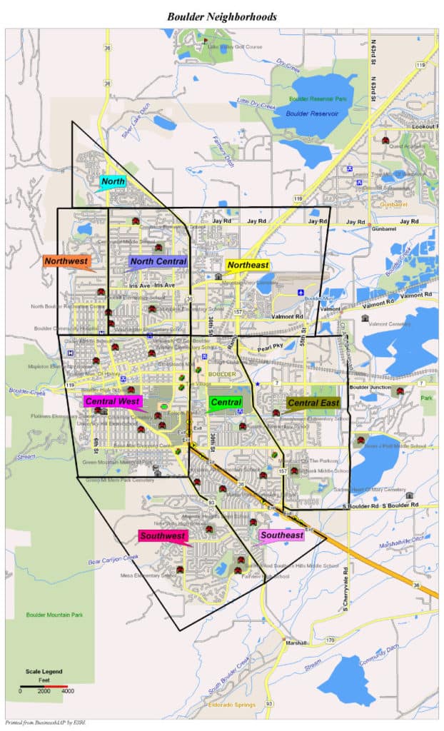 Boulder Neighborhoods, map, Agents for Home Buyers, Boulder, CO